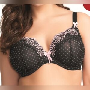 Elomi 8170 Betty Plunge Polka Dot Mesh Bra Lace Underwire Womens 36H Black